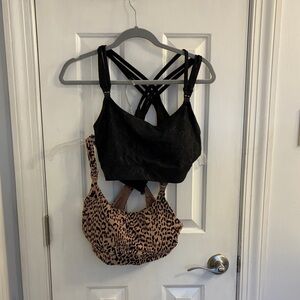 Elegant Black Snake and Leopard Print Workout Bra Set - Nursing Bras